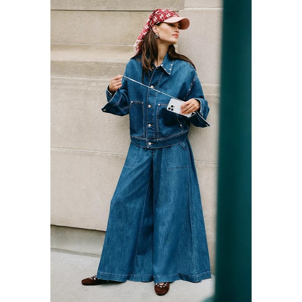 NWT Anthropologie Pilcro High-Rise Wide-Leg Jeans 27 Blue $158